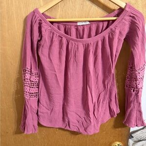 Women's Pink Crochet Sleeve Top